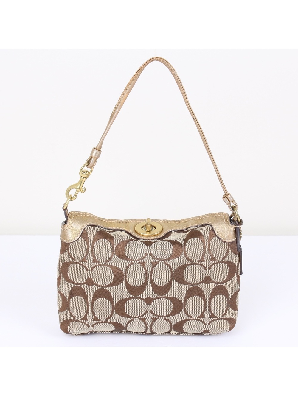COACH Vintage Signature Jacquard Turnlock Wristlet Mini Pouch Bag